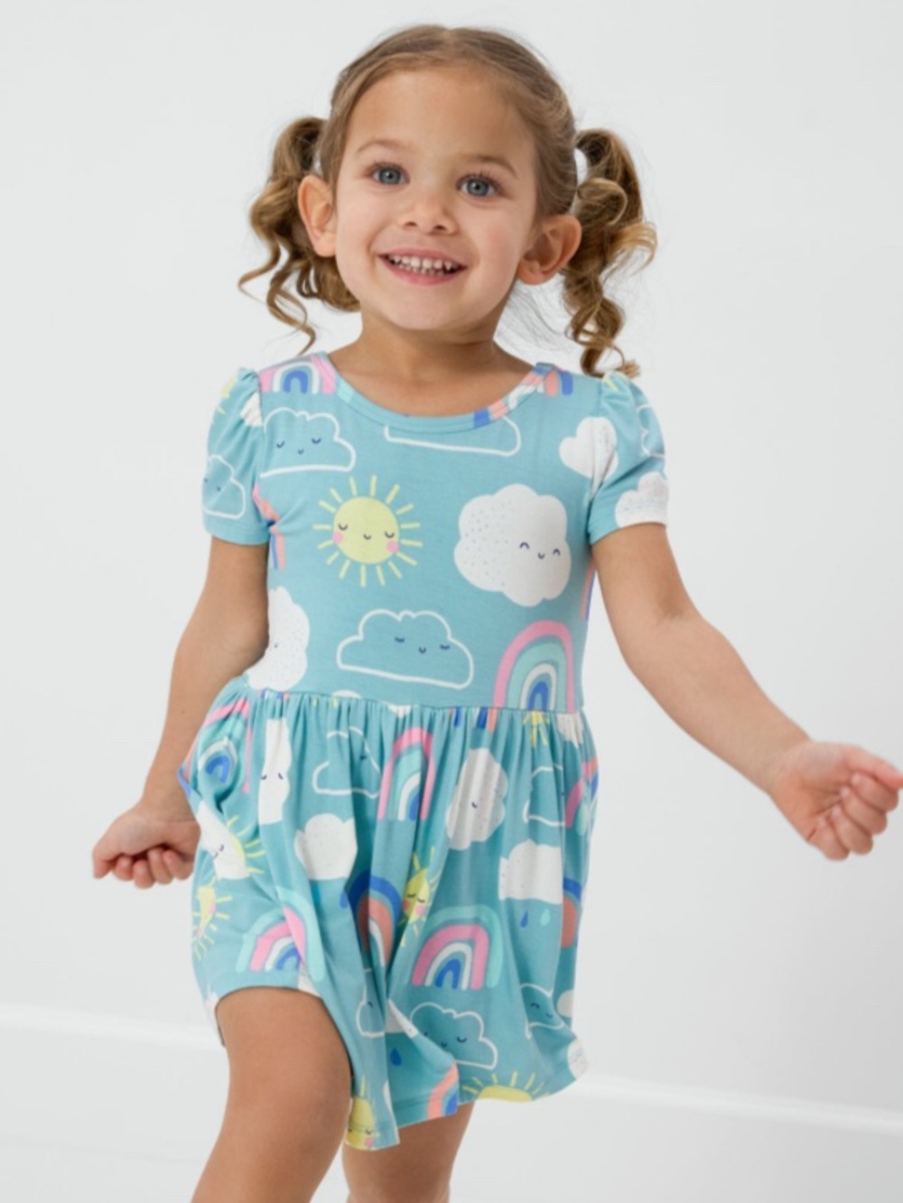 Little Sleepies Aqua Cloud & Rainbow Short Sleeve Dress
